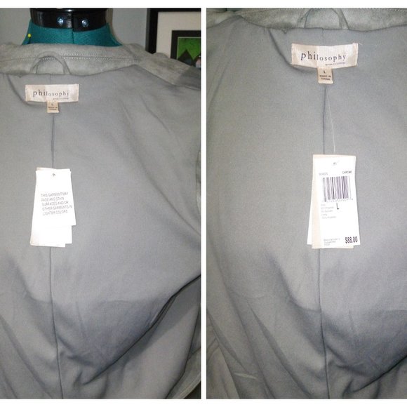 Philosophy Gray Faux Suede Moto Vest Sz L NWT - Picture 13 of 16